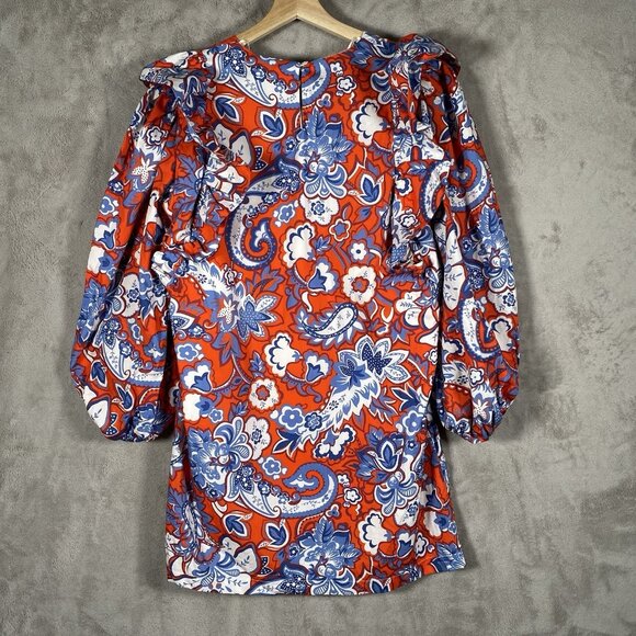 Zara Dress Ruffled Shoulder Paisley Scarf Print Mini Puff Sleeve Blogger Fave - Picture 5 of 16